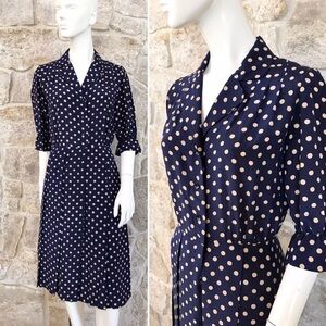 Timeless Vintage 1960s Blue Polka Dot Shirt Dress with Pleated Skirt Classic